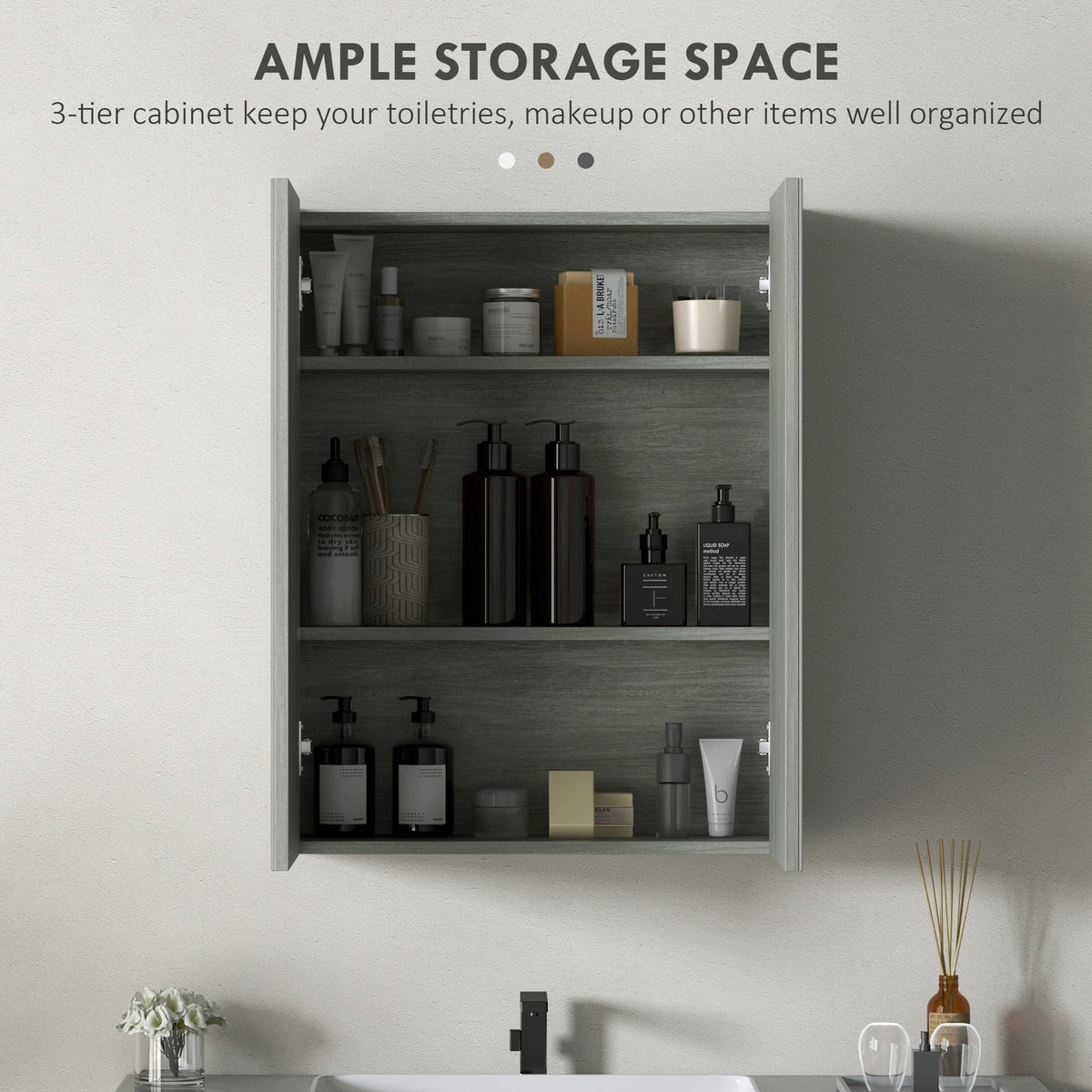 Wall Mount Medicine Cabinet with Mirror, Bathroom Mirror Cabinet Storage Organizer with Adjustable Shelf, Double Door Cupboard, Soft Closing, 23.5" x 29.5", Light Lilac