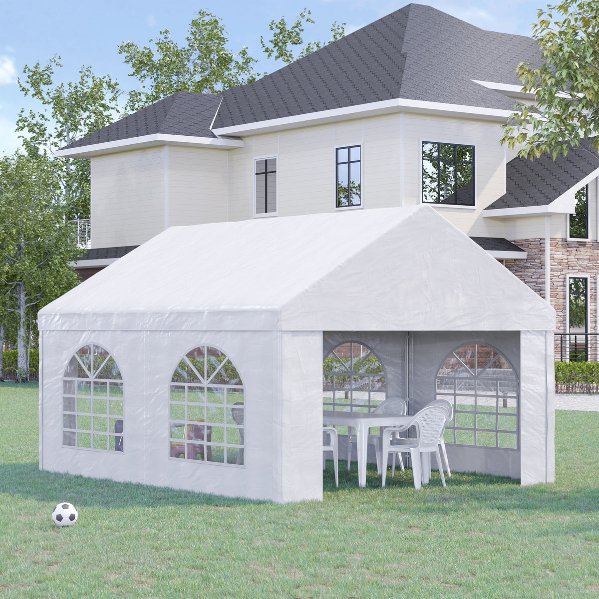 16.5' x 13' Outdoor Tents for Parties, Event Tent with Sides, 4 Windows and 2 Doors, White