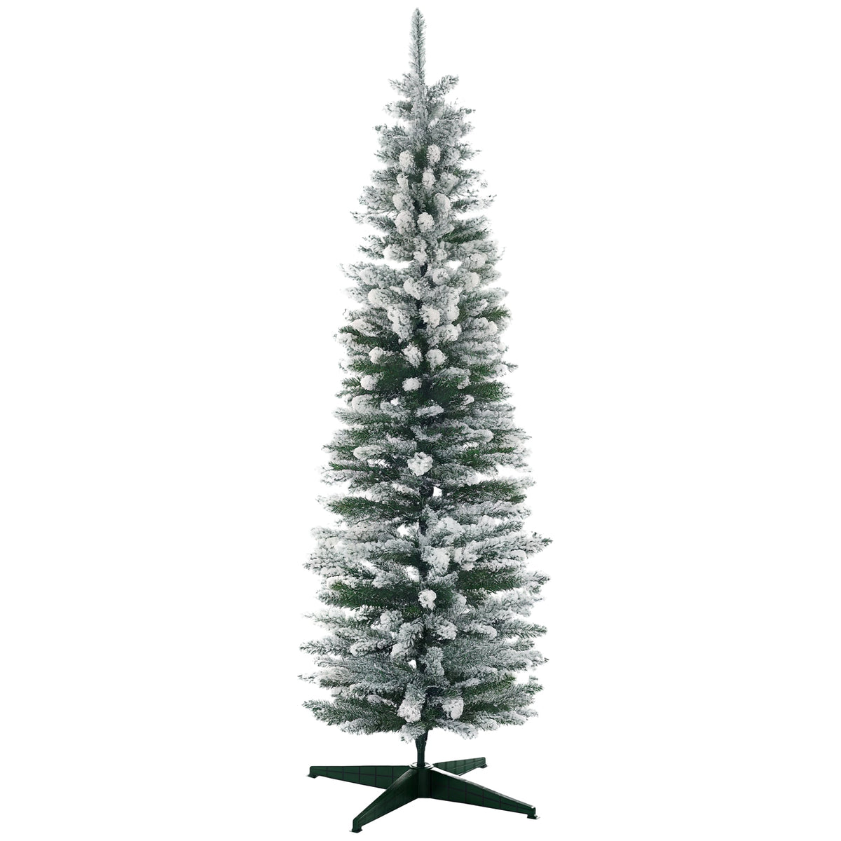 5ft Tall Pencil Artificial Christmas Tree, Holiday Décor with Snow Flocked Branches, Green