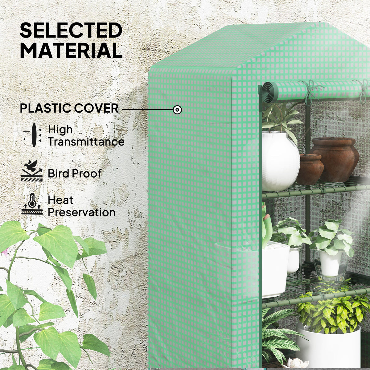 5 Tier Mini Greenhouse, Portable Outdoor Flower Stand with Shelf Clips, Indoor Greenhouse with Steel Frame, Transparent, 27.25" x 19.25" x 76", Green