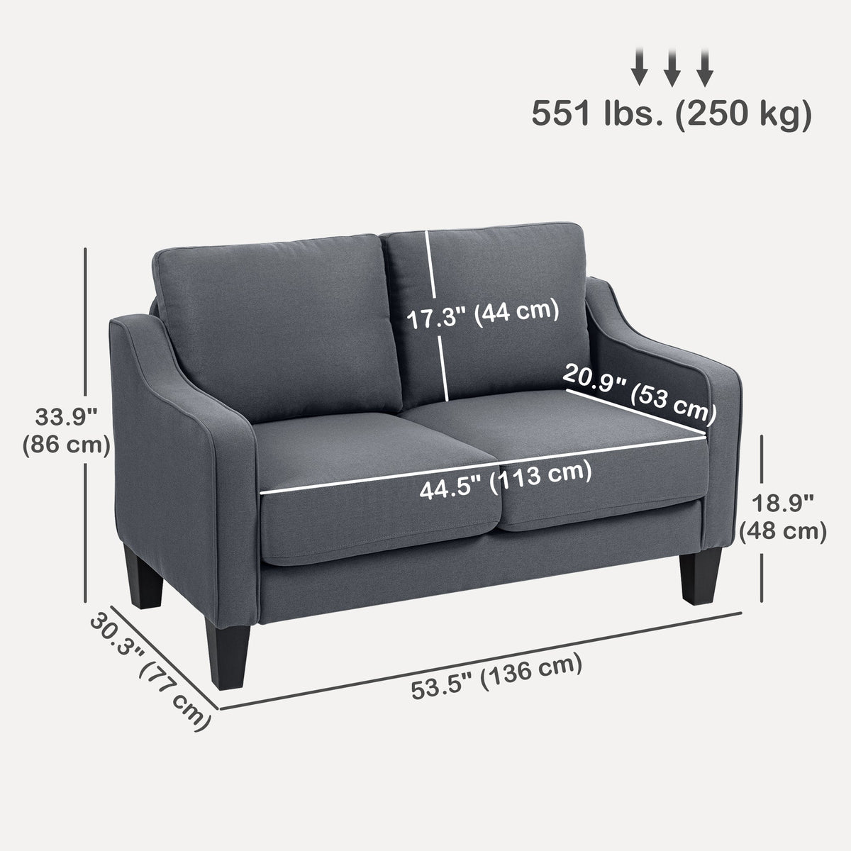 Loveseat Sofa, Modern Couch with Pocket Spring, Linen Upholstered, Thick Padded, Beige