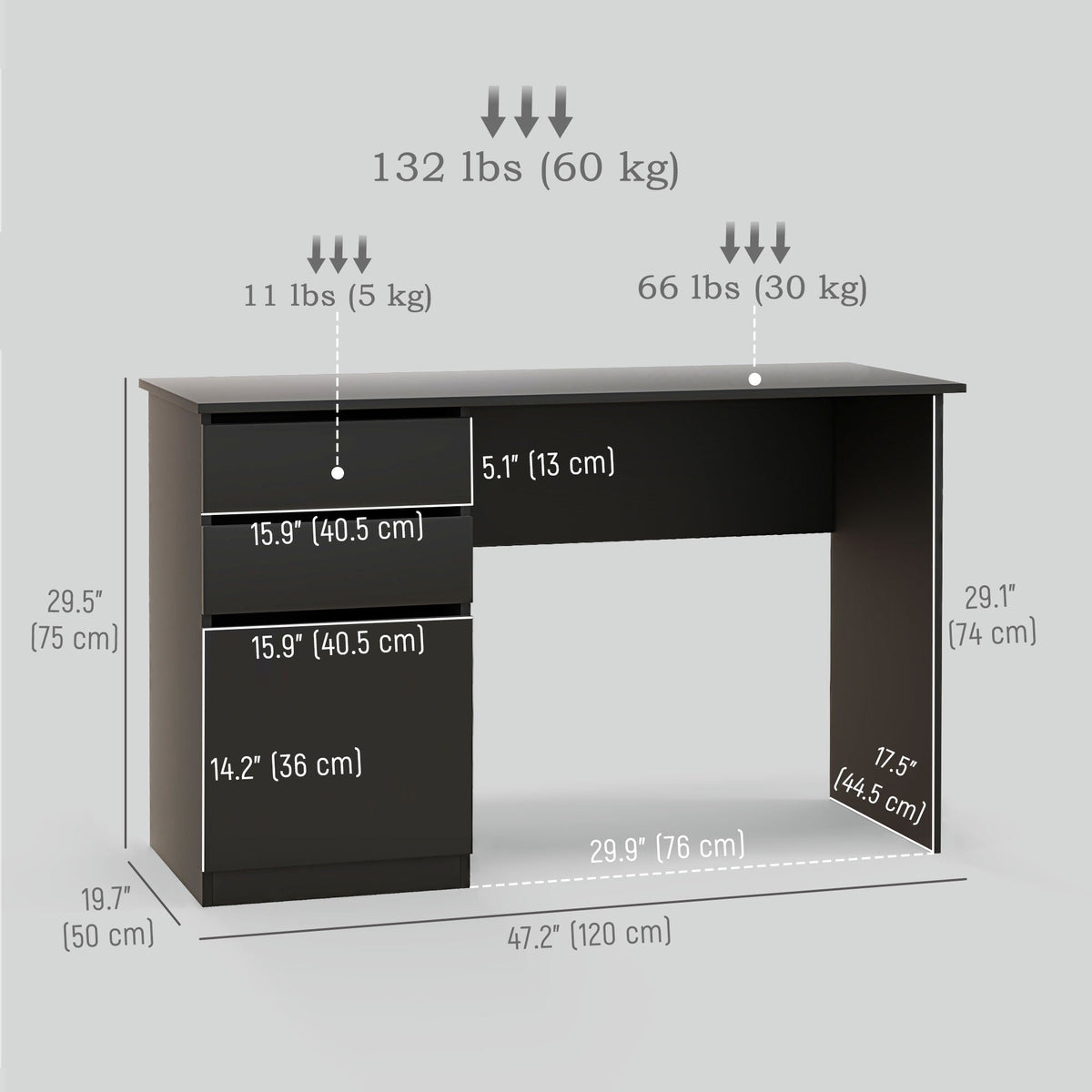 Modern Computer Desk, Home Office Desk for Study, Writing Workstation with Storage Drawer and Cabinet for Living Room, White