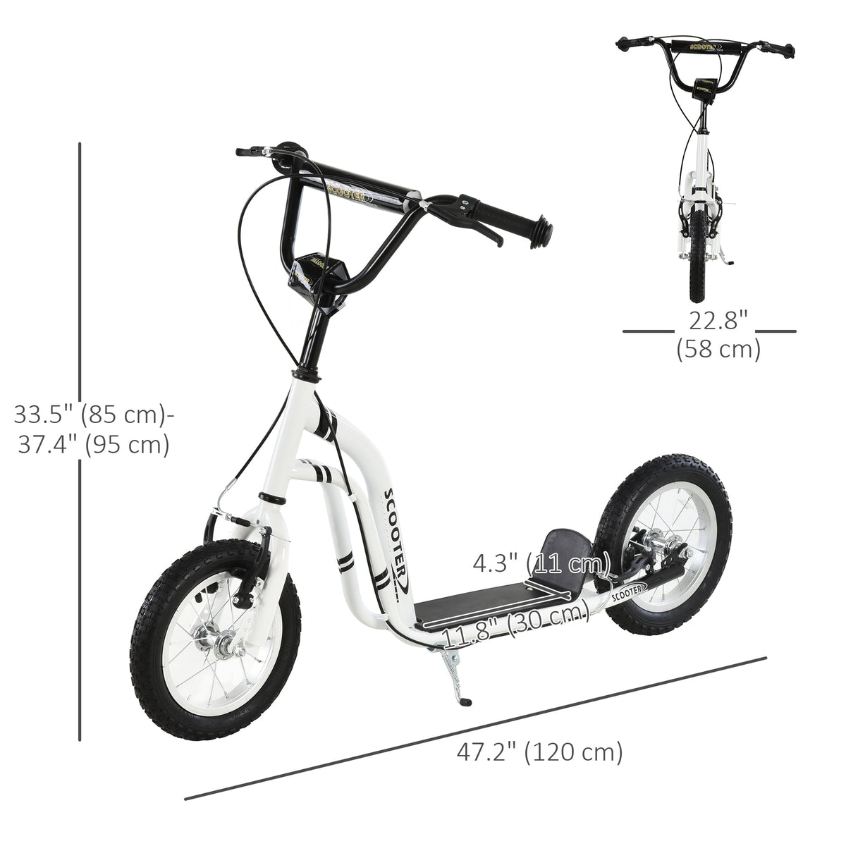 Dual Brakes Kick Scooter 12-Inch Inflatable Front Wheel Ride On Toy for Age 5+, Blue