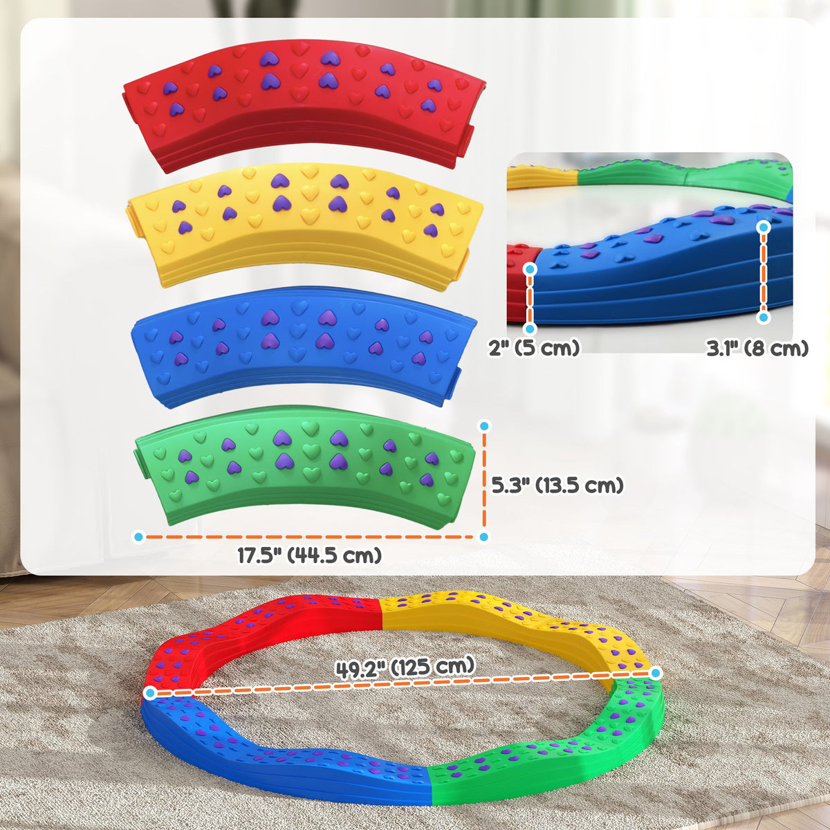 8PCs Kids Balance Beam Stepping Stones w/ Non-slip Foot Pads