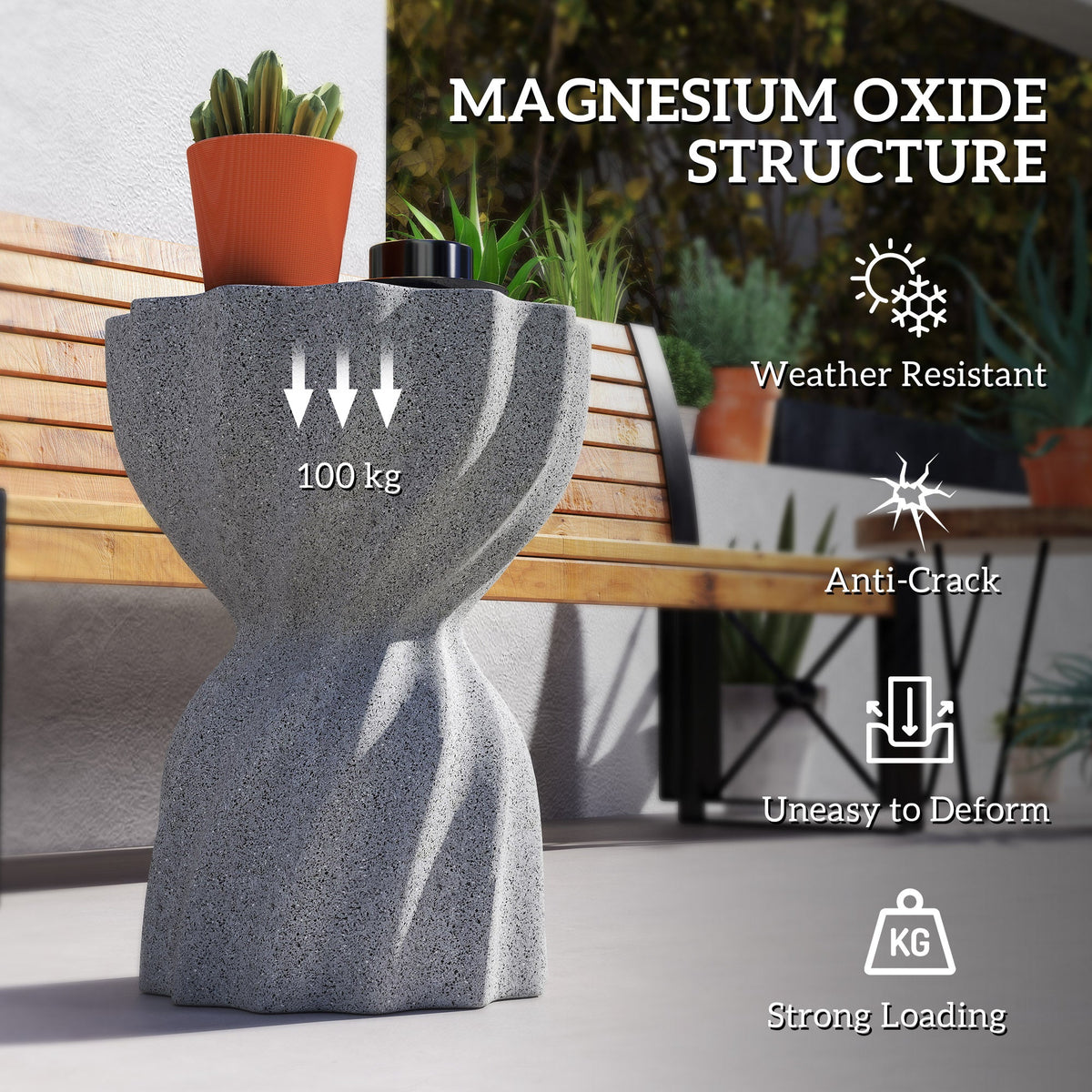 Spiral Decorative Garden Stool, Flower Top Outdoor Stool Side Table Plant Stand Footstool for Indoor Outdoor, Grey