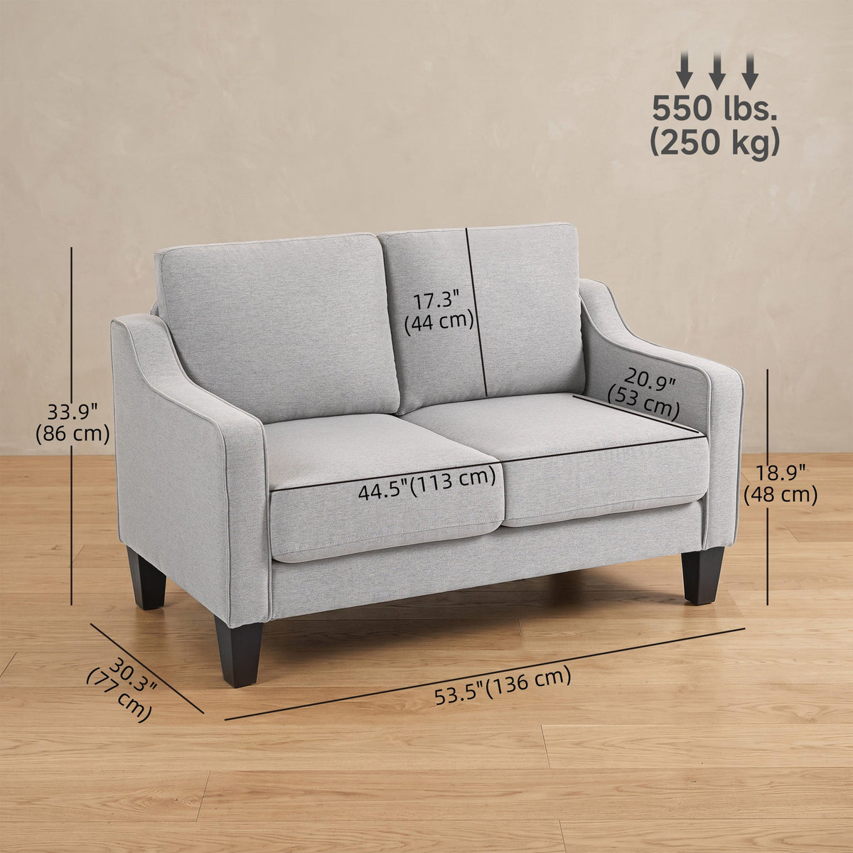 Loveseat Sofa, Modern Couch with Pocket Spring, Linen Upholstered, Thick Padded, Beige