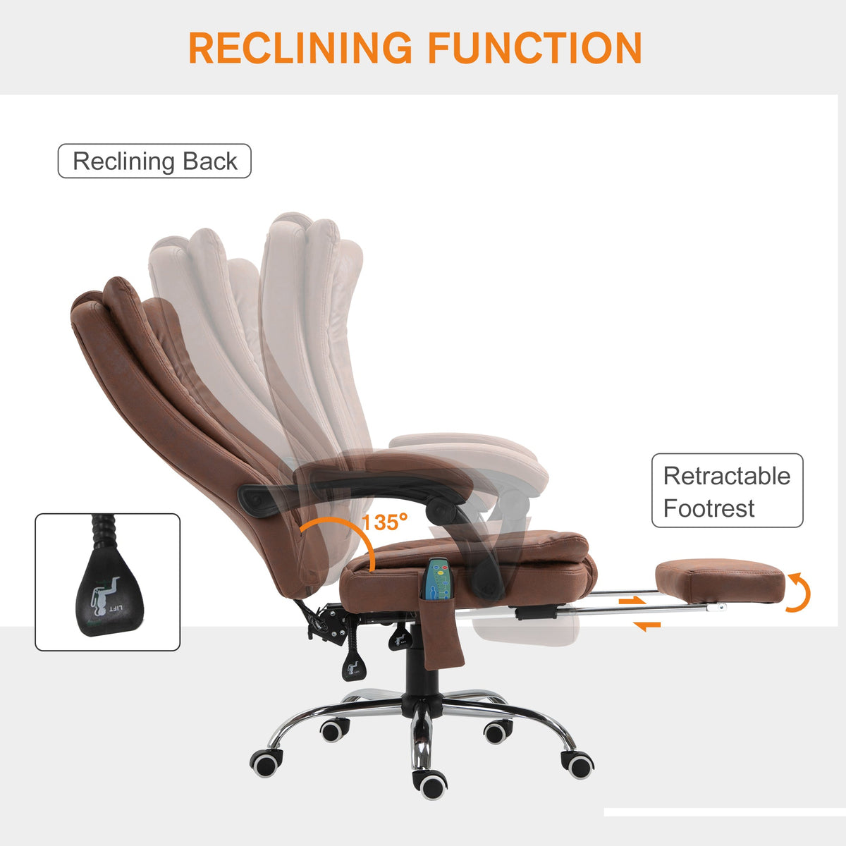 Office Chair 6-point Vibration Massage Chair Micro Fiber Recliner with Retractable Footrest Black