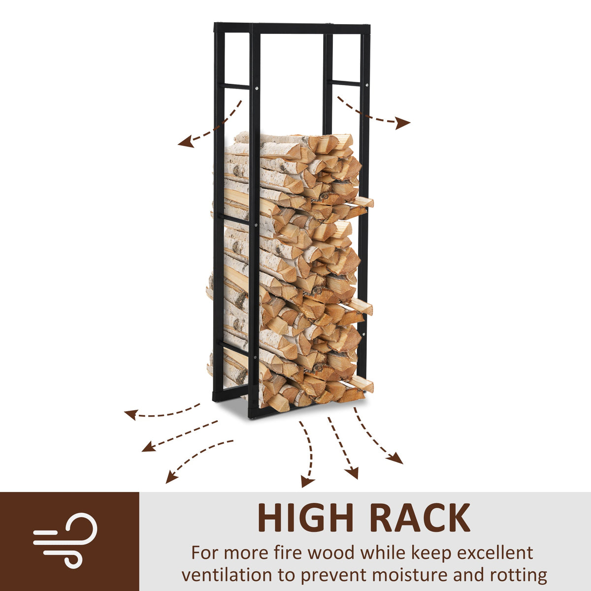 15.7" x 9.8" x 39.4" Firewood Rack Outdoor, Log Holder Fireplace Storage Rack with Handles and 220 lbs. Weight Capacity, Black
