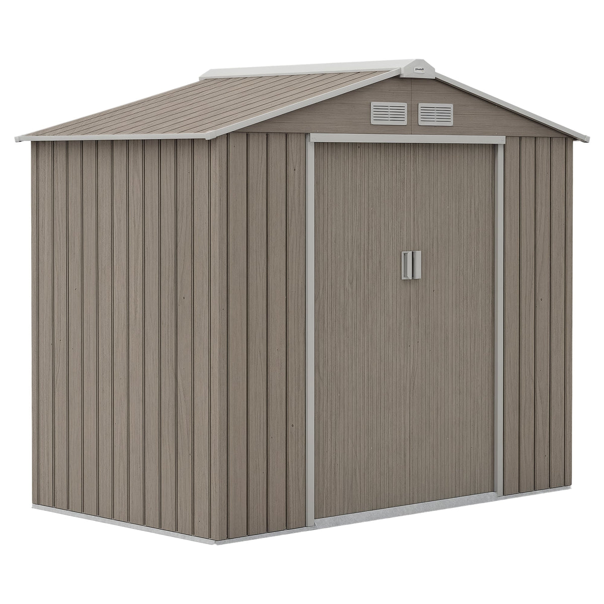 7' x 4' x 6' Garden Storage Shed Outdoor Patio Metal Tool Storage House w/ Foundation Kit and Double Doors Light Brown