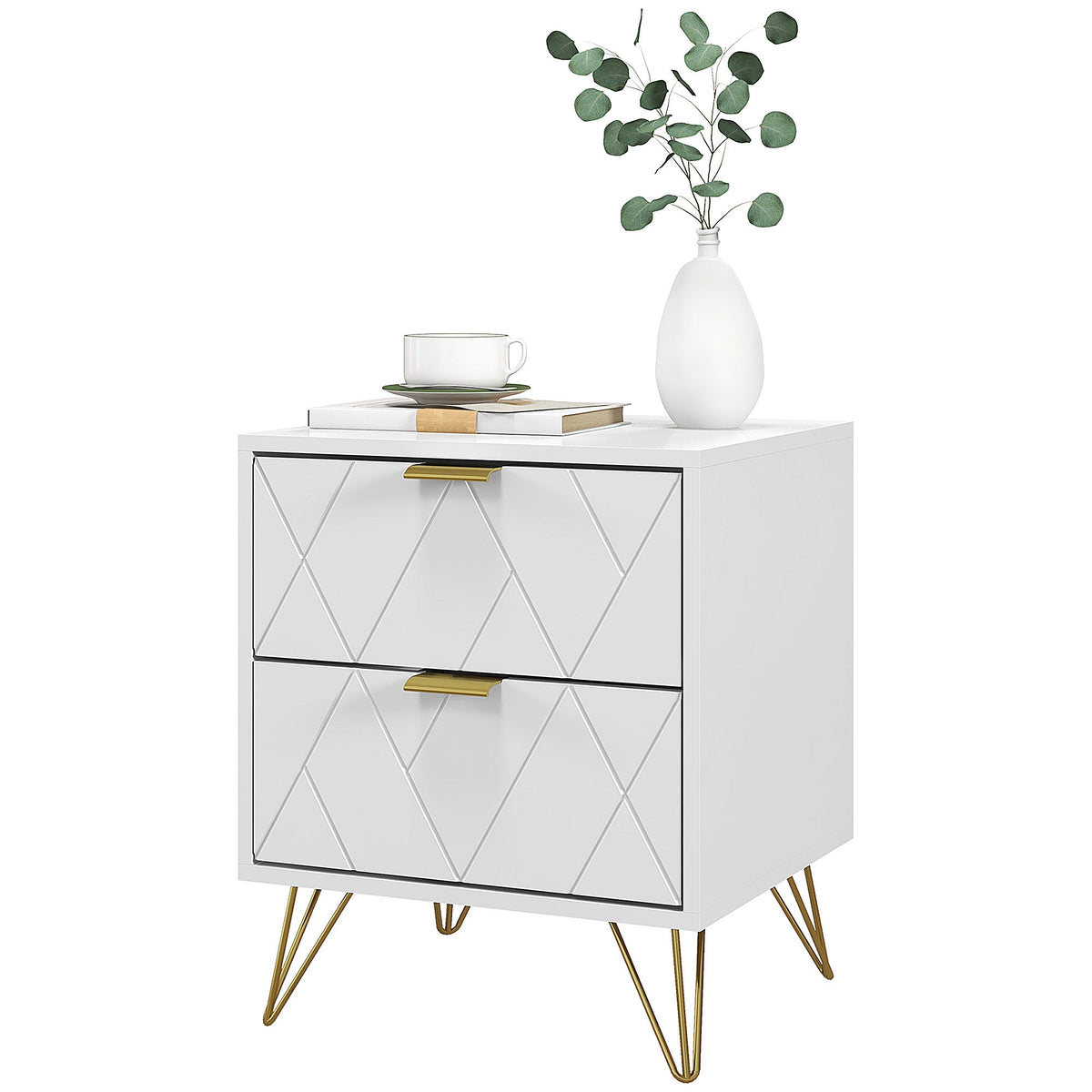 Modern Bedside Table, Accent Nightstand with 2 Drawers, Bed End Table for Bedroom, Black