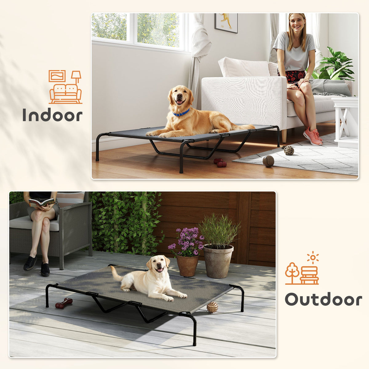 Elevated Dog Bed, Outdoor Dog Cot, Raised Dog Bed for Large Dogs with Breathable Mesh, Beige