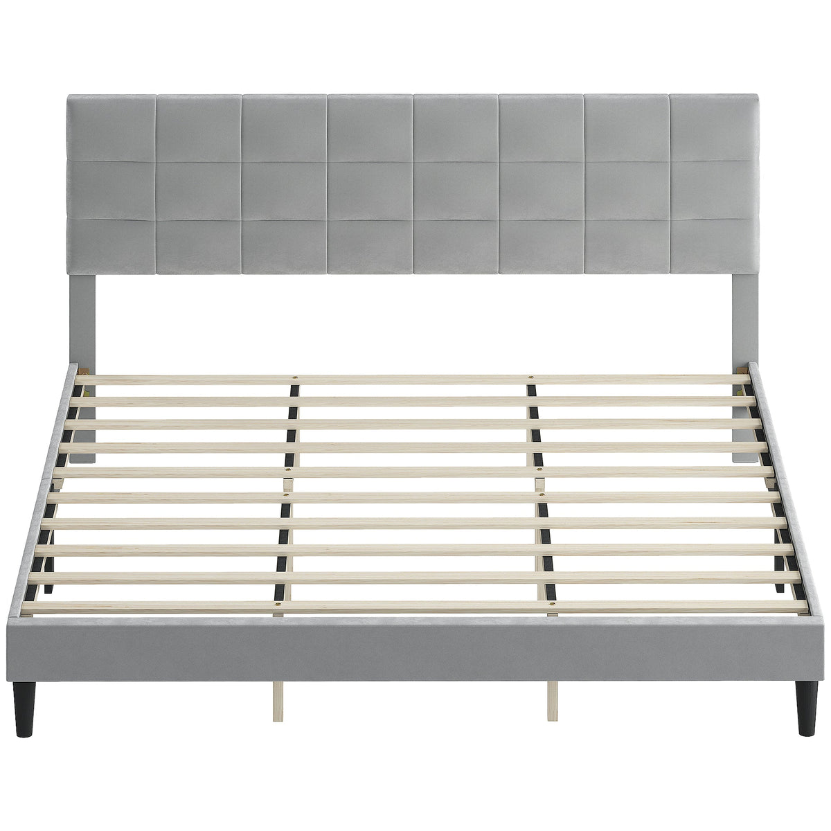Queen Size Bed Frame with Upholstered Headboard, Modern Platform Bed Frame with Wood Slats, 1100 lbs Capacity, Cream