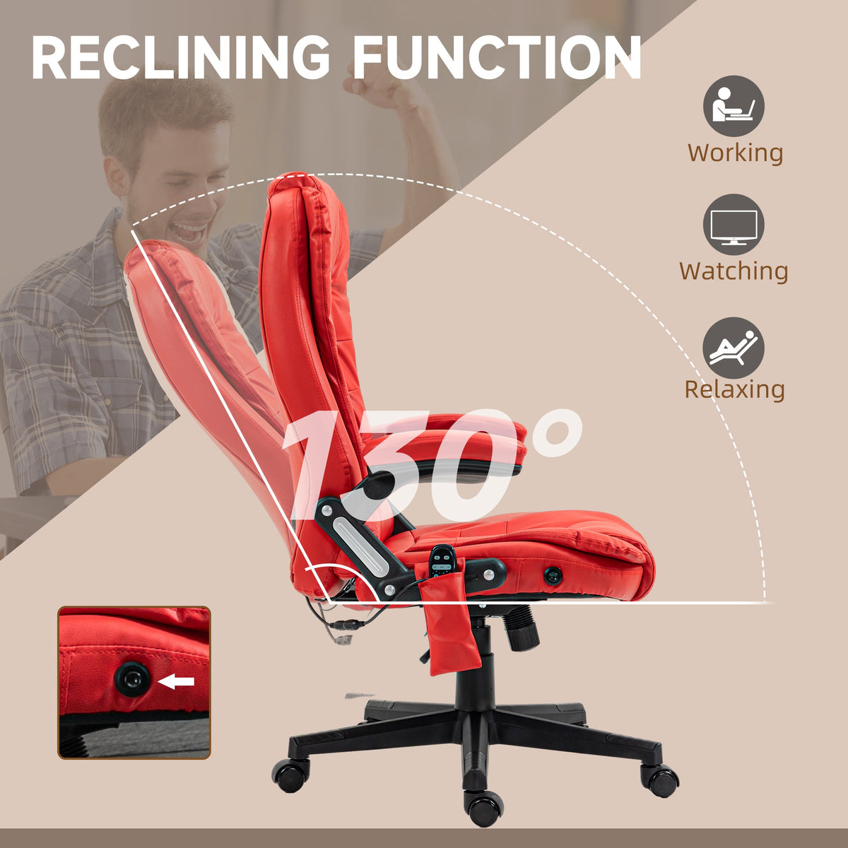 Executive Massage Chairs Heated High Back Reclining Office Chair Swivel Leather Adjustable Vibrating Furniture Black