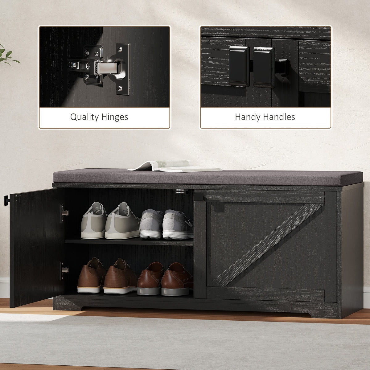 Shoe Storage Bench with Padded Seat, Entryway Bench Holds up to 352 lb, Shoe Organizer, 8 Pairs, Light Grey