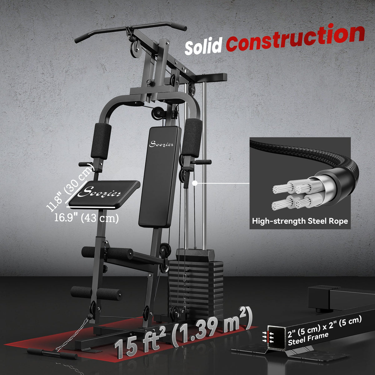 Home Gym Equipment Weight Training Machine, Multifunction Workout Machine with 143lbs Weight Stack for Full Body Workout and Strength Training, Black