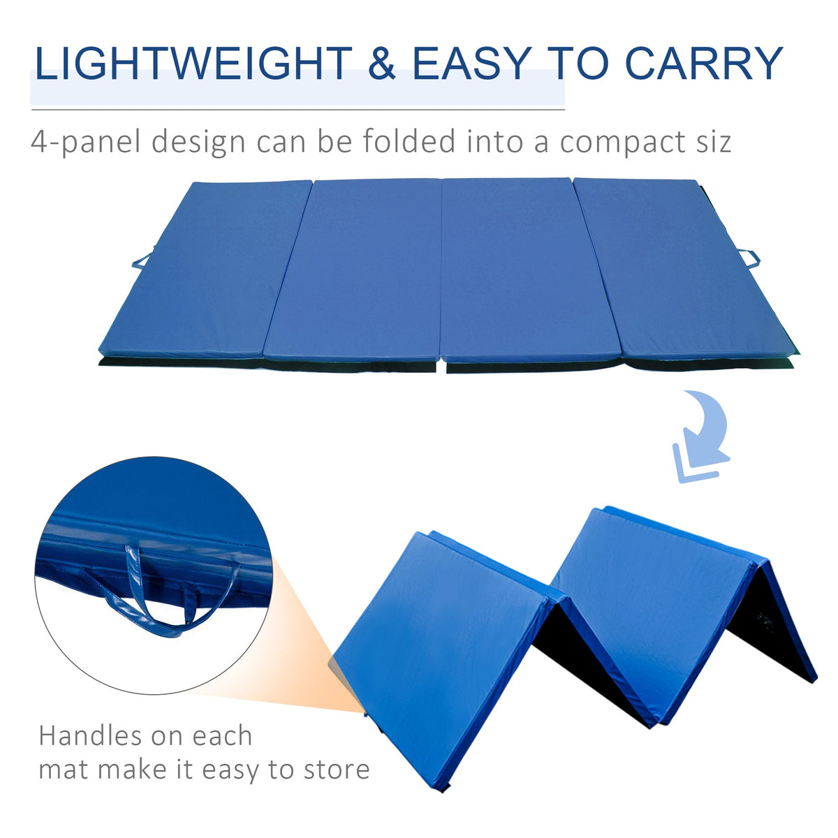 4'x8'x2" Folding Gymnastics Tumbling Mat, Exercise Mat with Carrying Handles for Yoga, MMA, Martial Arts, Stretching, Core Workouts, Light Blue