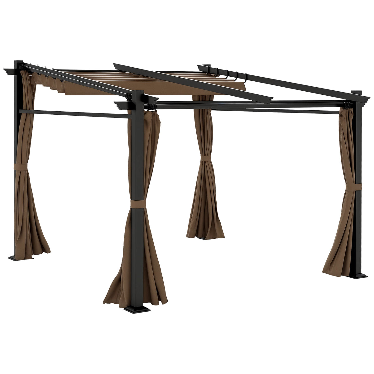 Metal Pergola with Sliding Roof Canopy, Retractable Pergola Canopy, 10' x 10', Beige