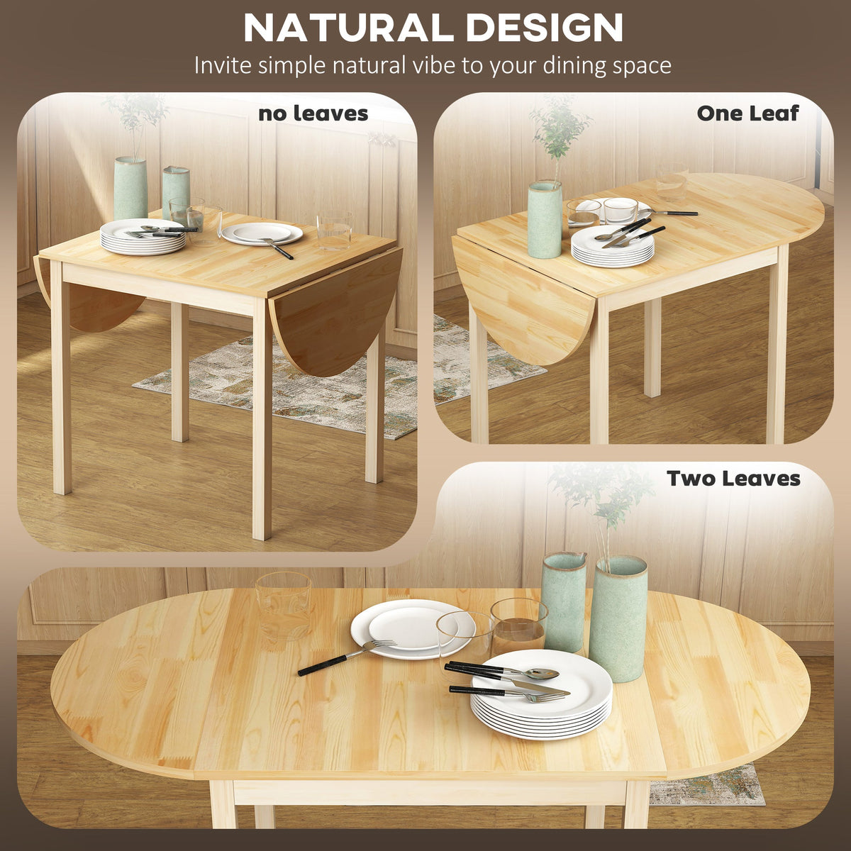 Solid Wood Kitchen Table, Drop Leaf Tables for Small Spaces, Folding Dining Table, Black