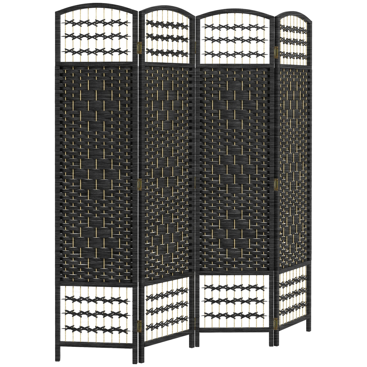 4 Panel Folding Room Divider, Portable Privacy Screen, Wave Fiber Room Partition for Home Office, Black