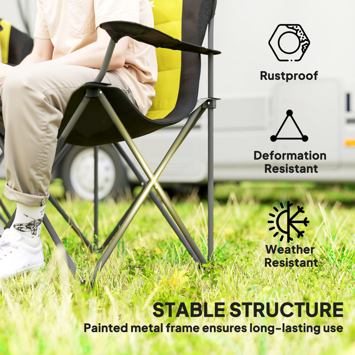2 Pack Folding Camping Chairs, High Back Folding Chairs w/ Cup Holder, Padded Camping Chairs for Outdoor Events, Cream