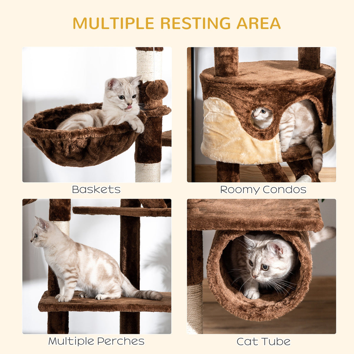 94"-102" Huge Cat Tree Ceiling High Cat Condo Scratching Post Activity Center Multi-Level Play House Light Grey