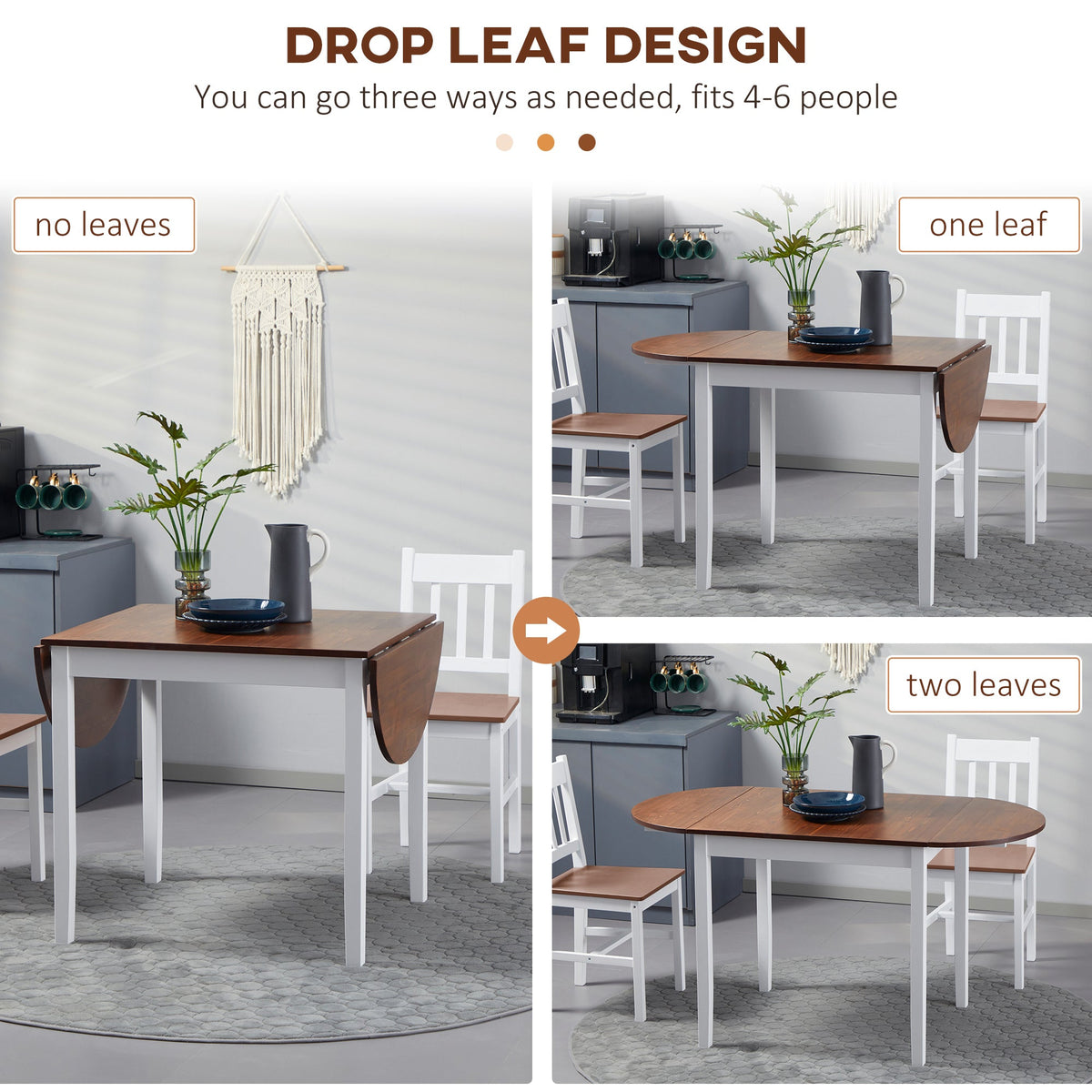 Solid Wood Kitchen Table, Drop Leaf Tables for Small Spaces, Folding Dining Table, Black