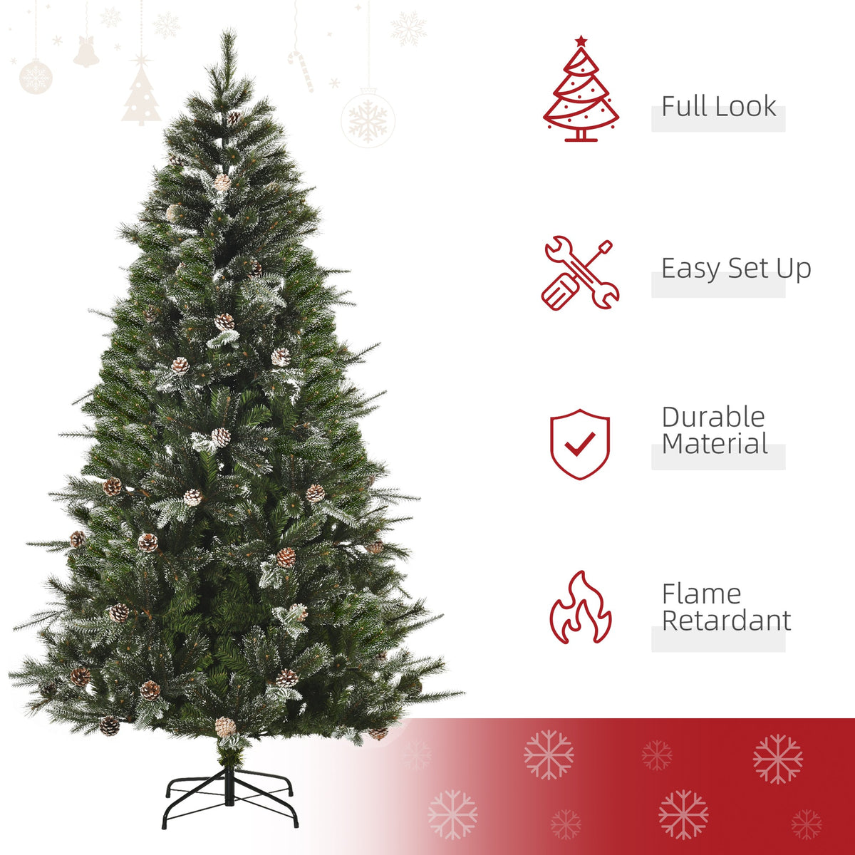 6FT Artificial Christmas Snow Pine Tree Holiday Home Xmas Decoration with Automatic Open, Pinecone, Green