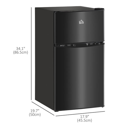 3.2 Cu Ft Compact Refrigerator, Mini Fridge with Freezer, Adjustable Shelves and Reversible Doors for Bedroom, Black