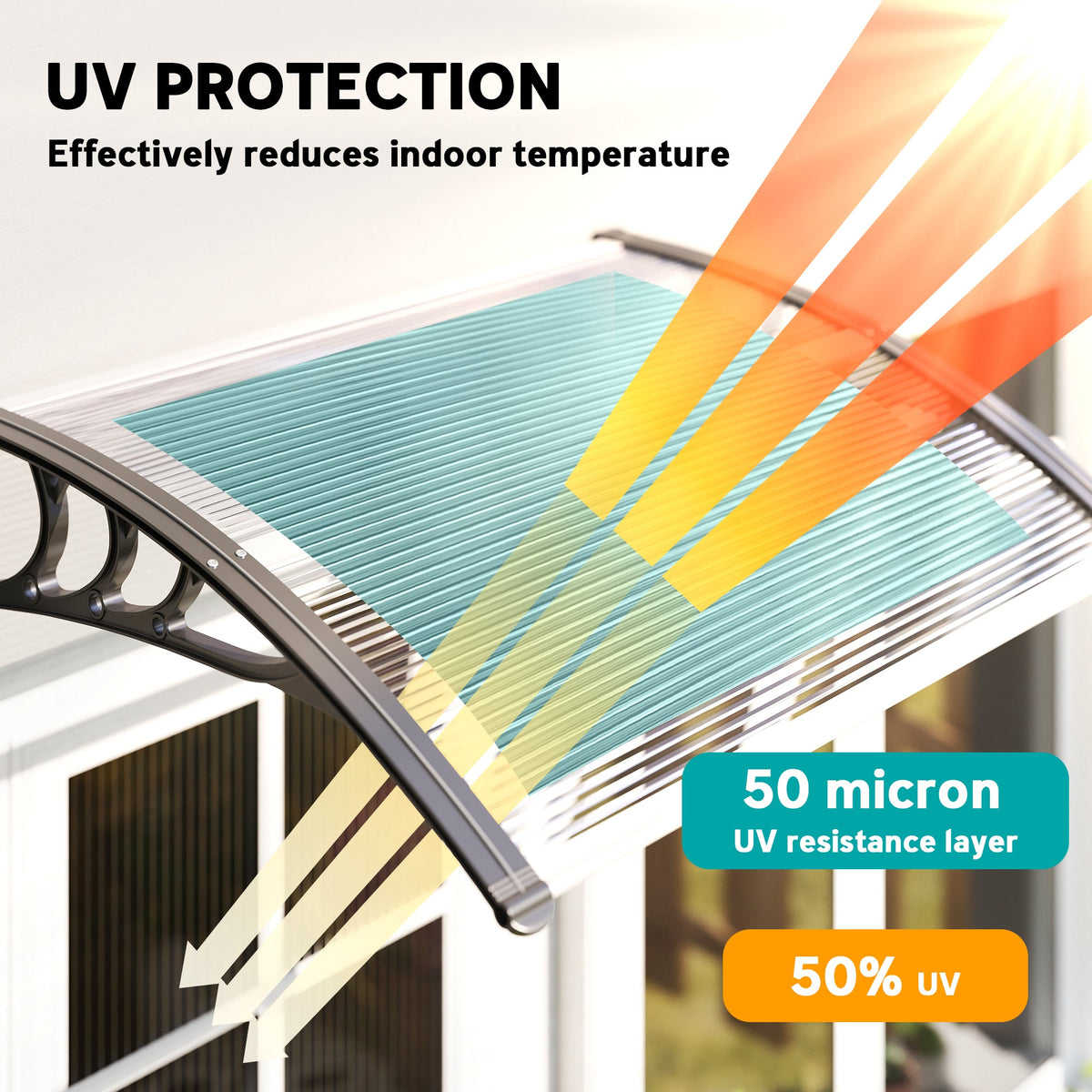 Window Awning Door Canopy, Polycarbonate Cover Patio Awnings, 30" x 50", Brown