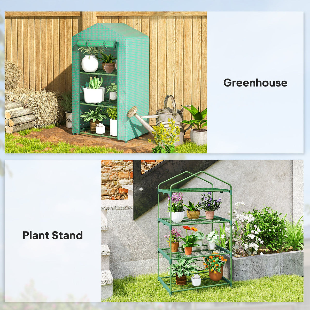 5 Tier Mini Greenhouse, Portable Outdoor Flower Stand with Shelf Clips, Indoor Greenhouse with Steel Frame, Transparent, 27.25" x 19.25" x 76", Green