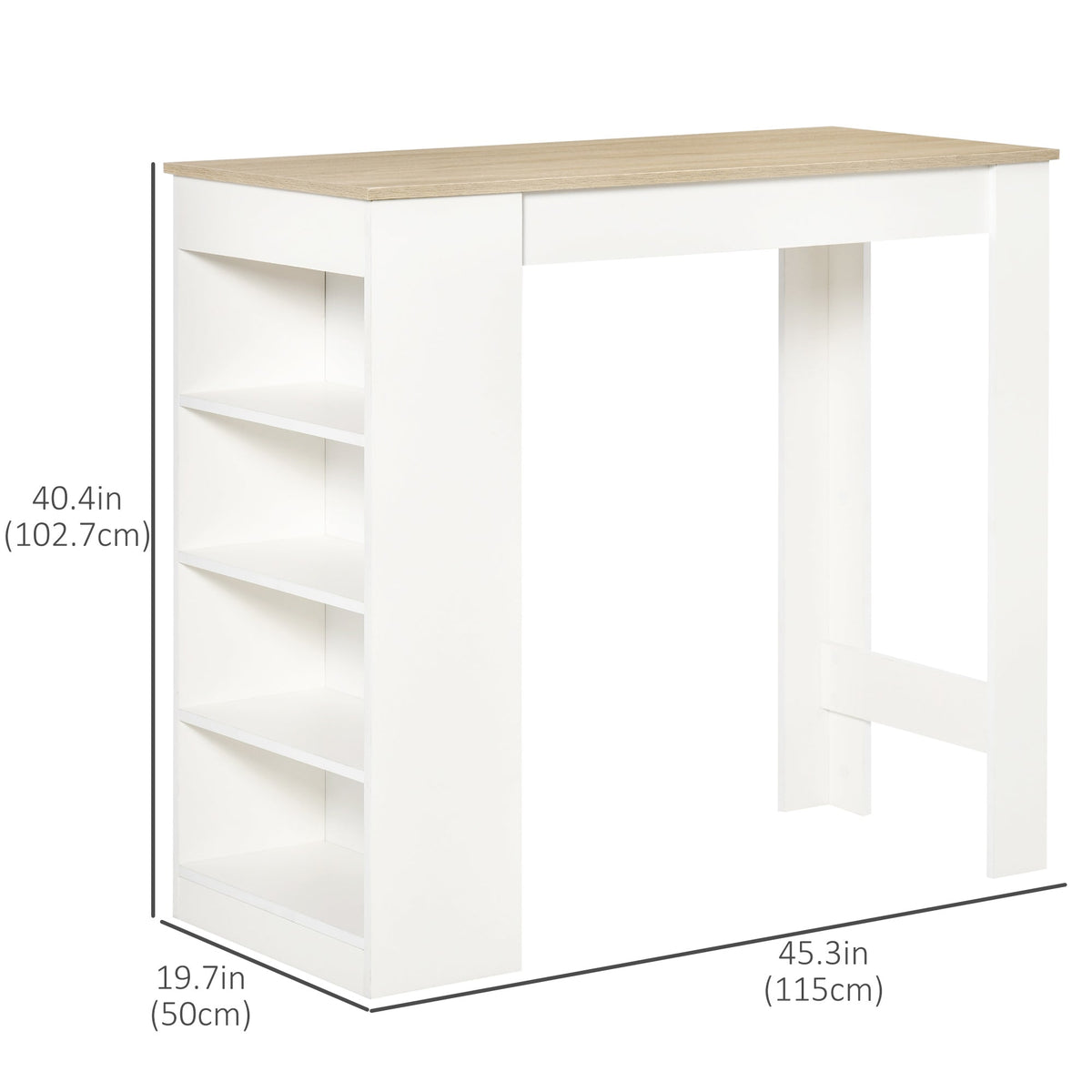 Bar Table, High Top Pub Table with 4 Storage Shelves, Modern Bar Height Table for Home Bar, Kitchen, Grey