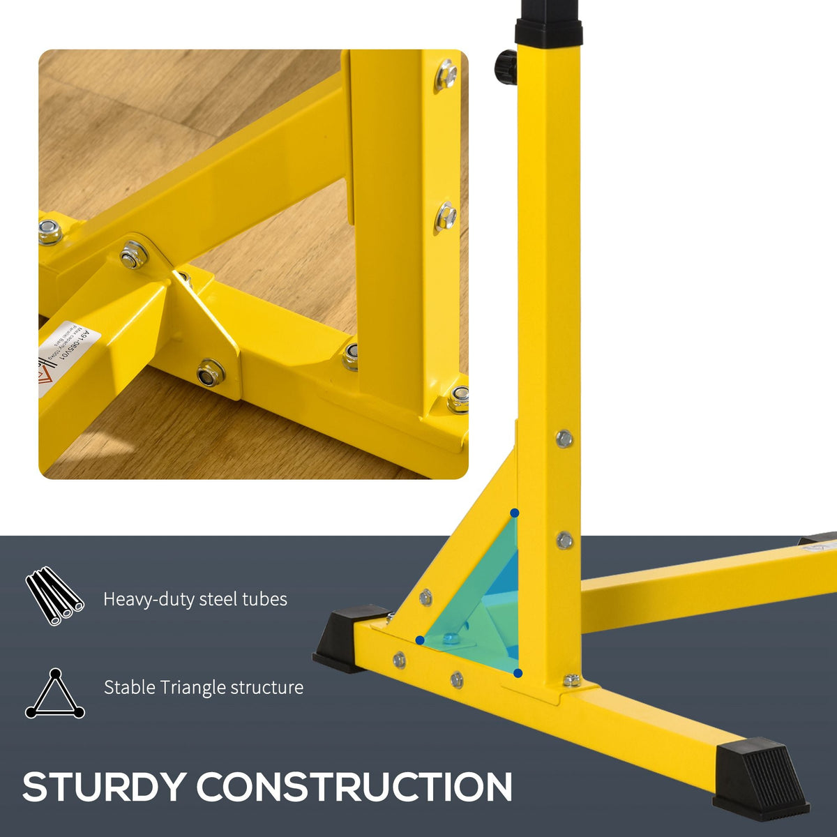 Dip Station, Body Press Parallel Bar with 10 Adjustable Height, Home Gym Workout Trainer Dip Bar, Yellow