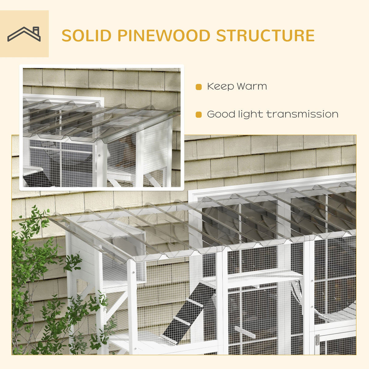 Large Outdoor Catio with Condos, Platforms, Doors, Ladders, Weather-Resistant Roof, Grey