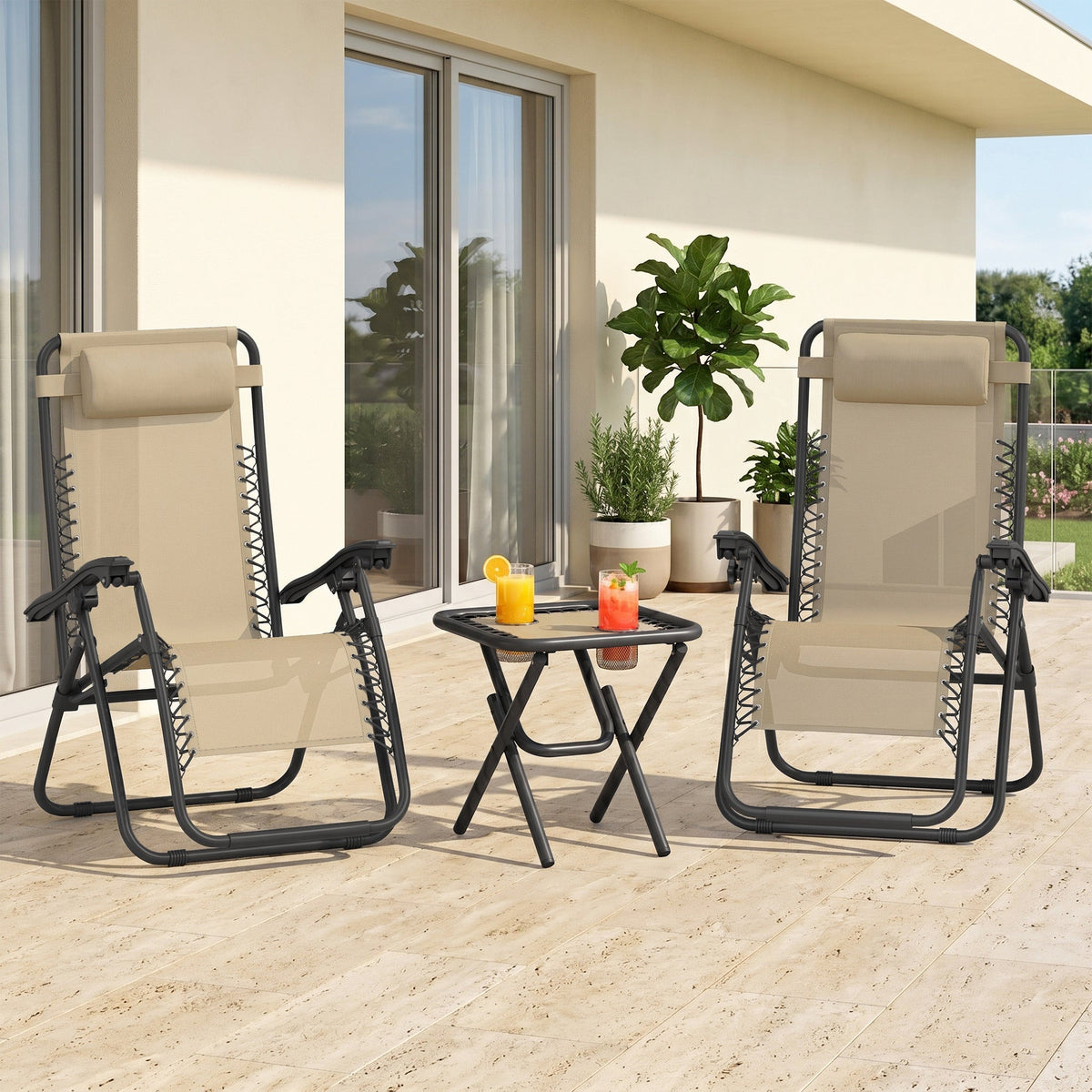 Zero Gravity Chair Set of 2 Patio Chair with Side Table Cupholders and Pillows for Pool, Backyard, Lawn, Black