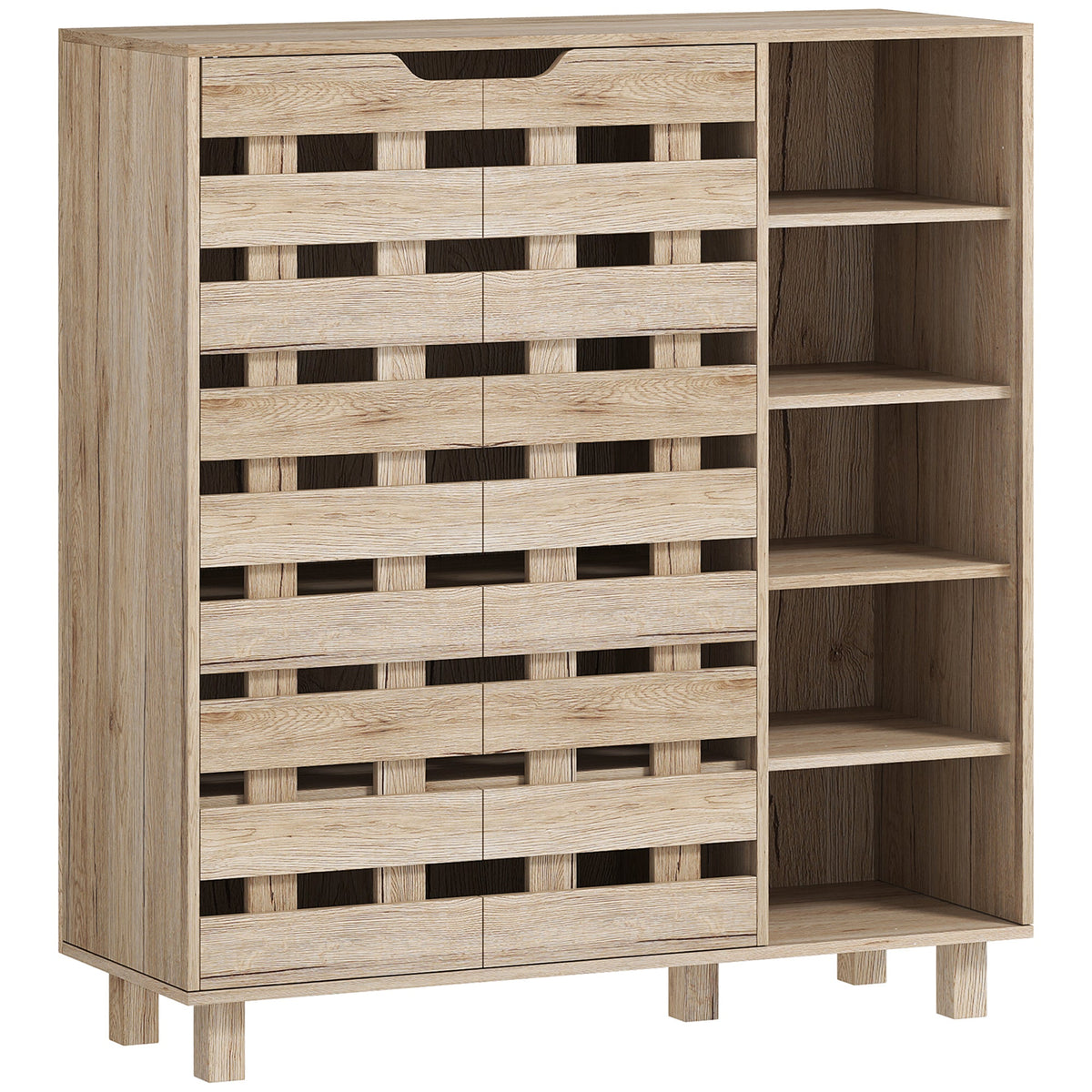 Shoe Cabinet, 21 Pair Shoe Storage Cabinet Organizer with 5-tier Double Door Cupboard and 5-tier Open Shelves, Black
