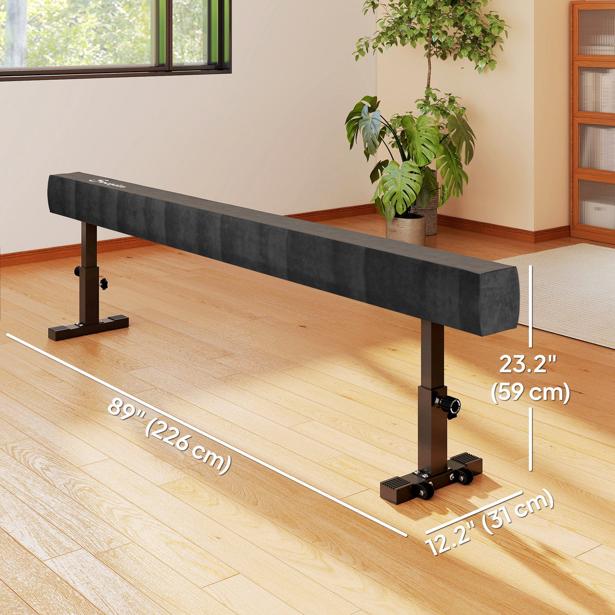 7.5ft Adjustable Balance Beam, Gymnastics Beam with Wheels, Gymnastics Equipment for 6+ Years Old Training