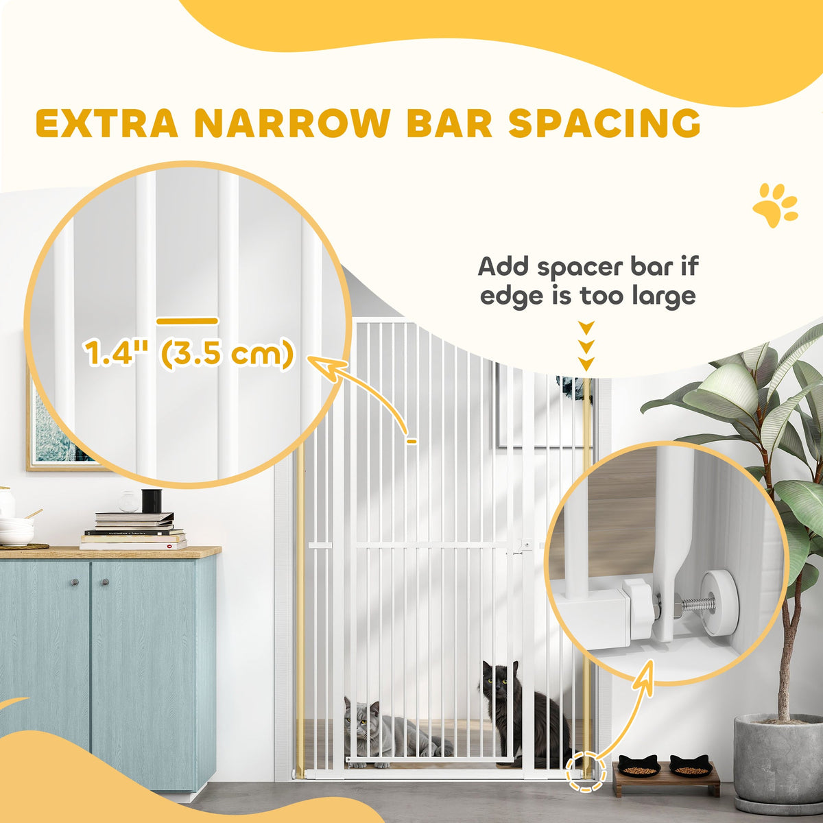59" Extra Tall Cat Gate, 30"-41" Pet Gate with 2.8" and 5.5" Extensions, for Doorway, Hallway, Stairway, Black
