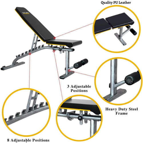 Squat Rack, Bench, Barbell & Weight Plates Stack
