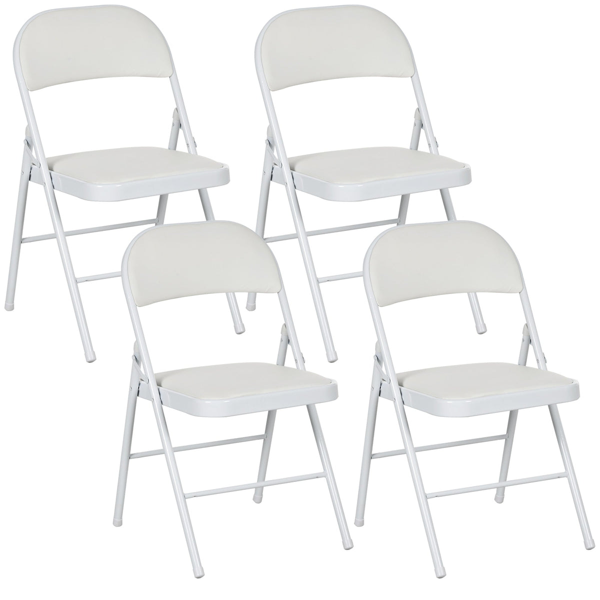 Set of 4 Metal Foldable Chairs, PU Leather Padded Folding Chairs with Cushion Seat and Open Back for Indoor, White