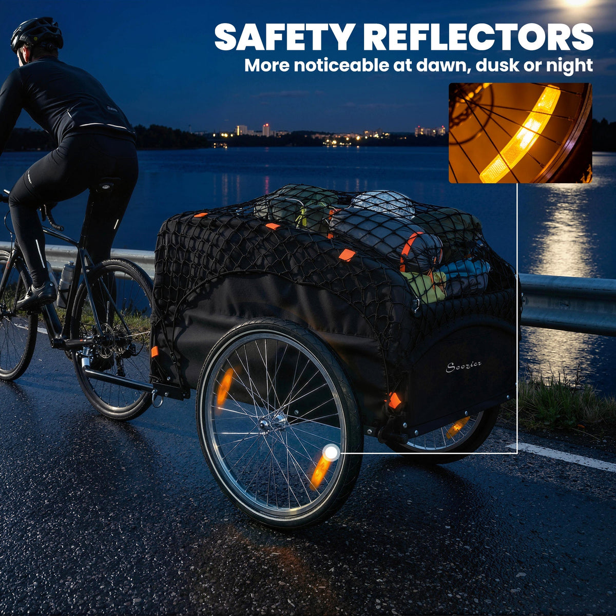 Bike Cargo Trailer, 45 Gal Bicycle Trailer Wagon Cart with Cargo Net, Quick Release 20" Wheels, Safe Reflectors