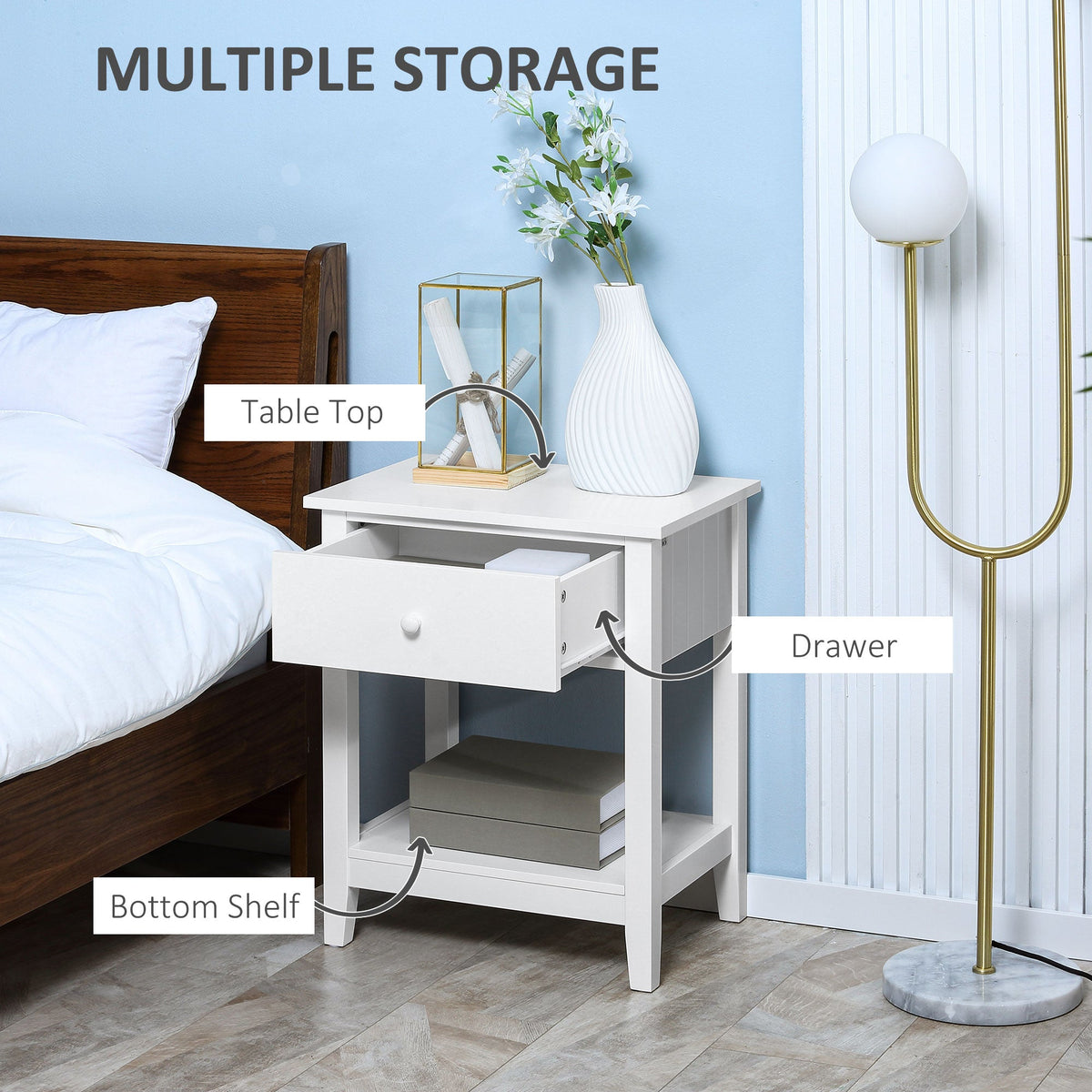 Modern Style Nightstand, Small End Table with Drawer and Storage Shelf for Bedroom, Living Room, Black