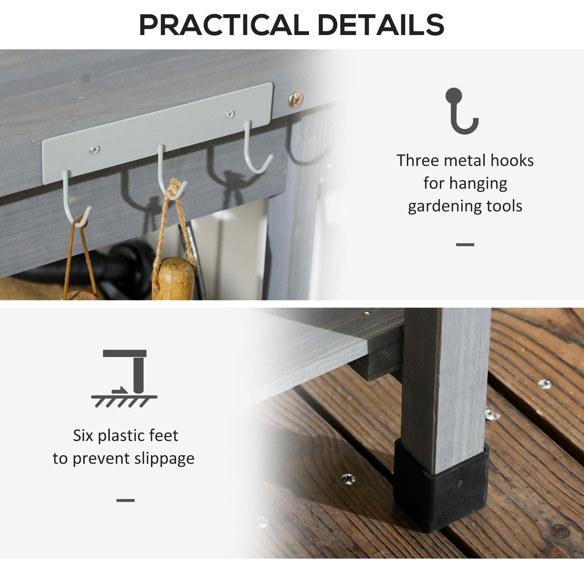 Potting Bench Table Garden Work Bench Workstation with Drawer, Removable Sink, Storage Shelves and Hooks for Patio, Courtyards, Balcony