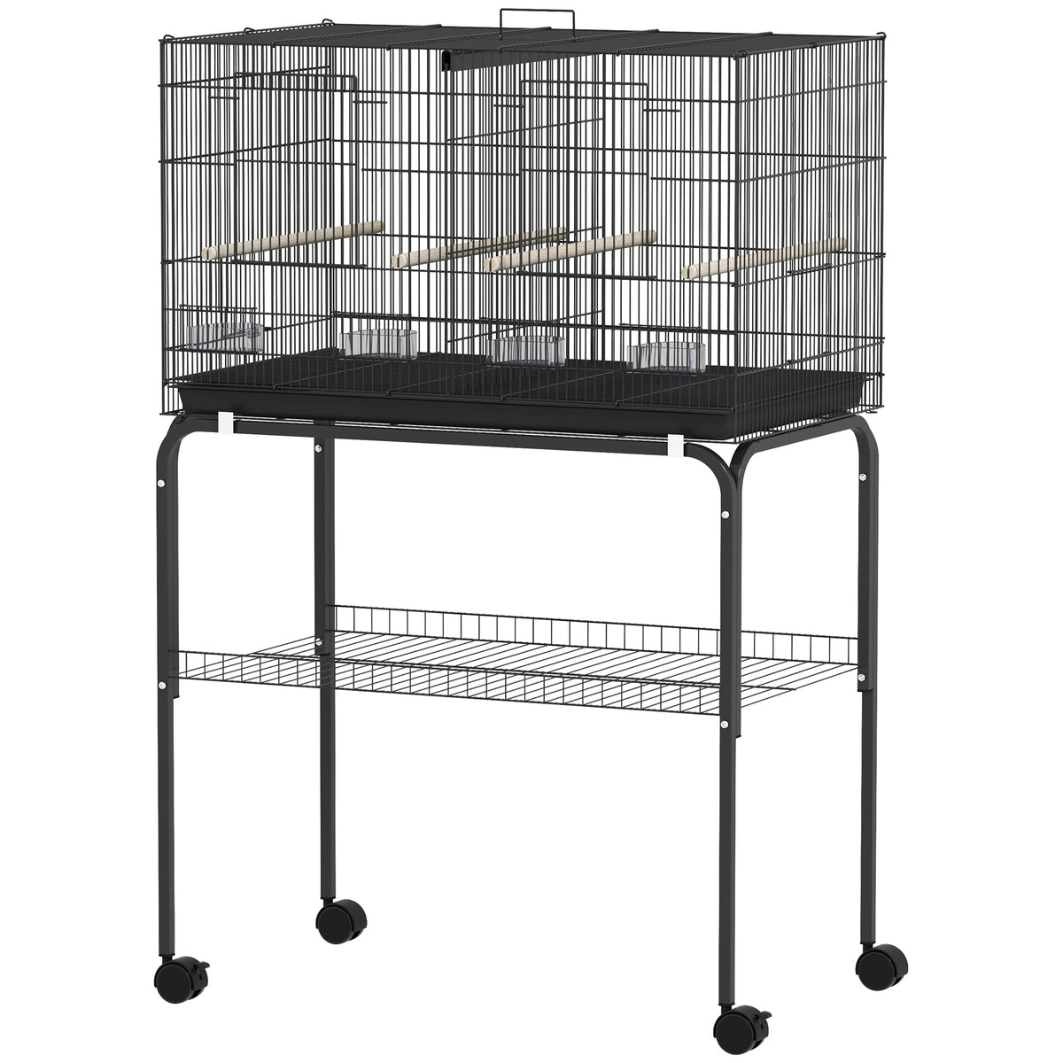 18" H Bird Cage, Large Parakeet Cage for Budgie, Lovebird, Canary, Finches with Divider, Black