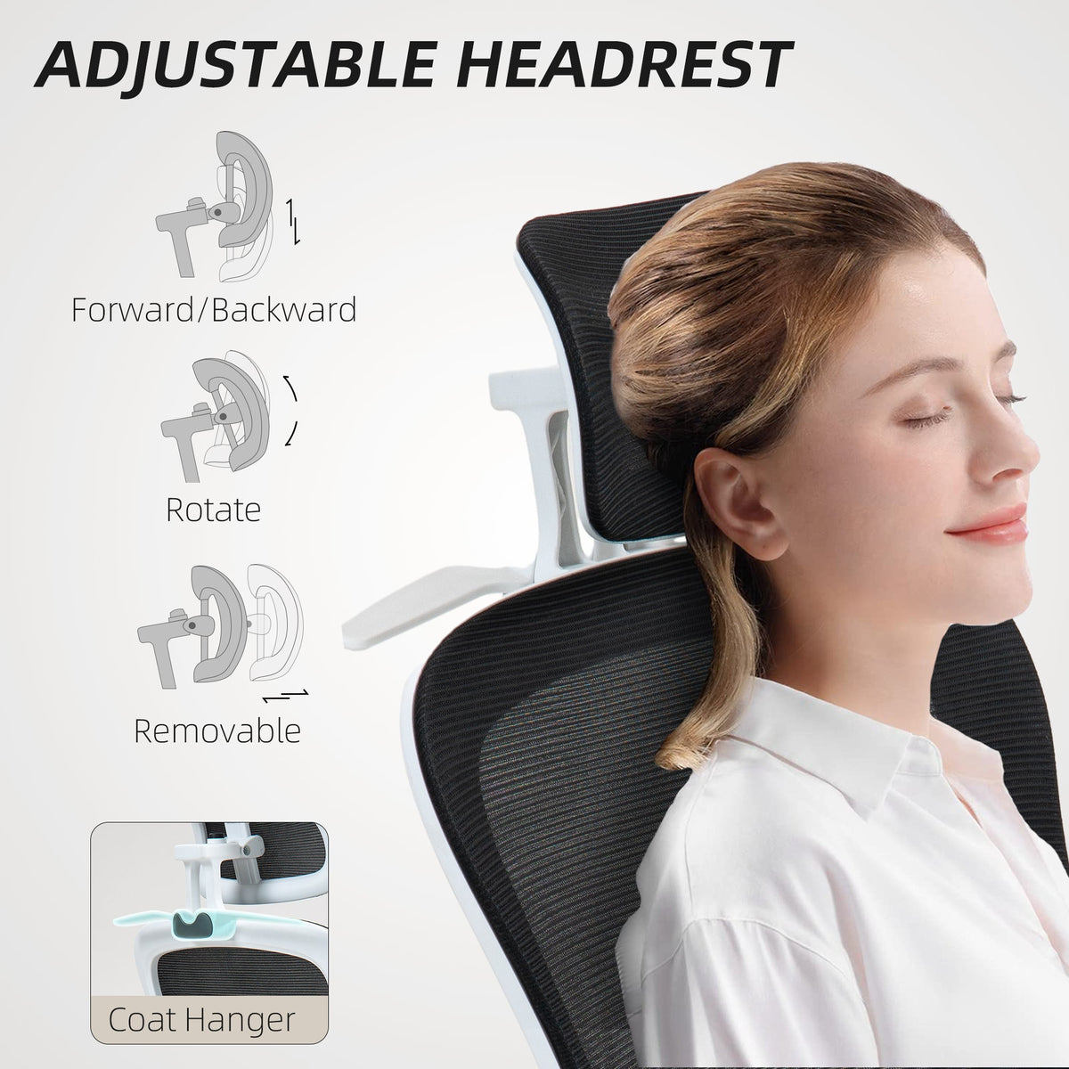 Mesh Office Chair, Ergonomic Desk Chair with Flip-up Armrest, Rotatable Headrest, Adjustable Lumbar Support, Pink