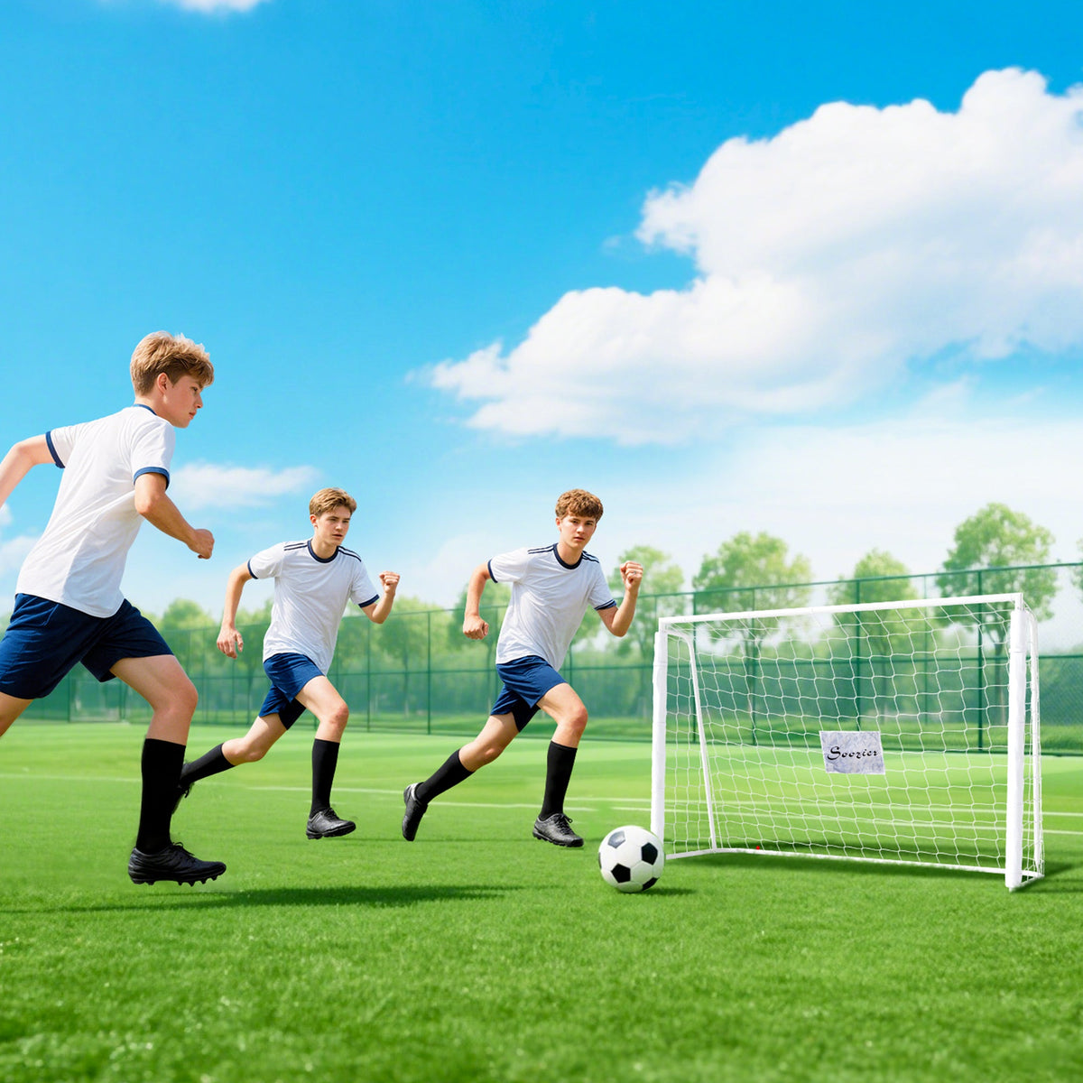 6ft x 4ft Soccer Goal Net with Metal Frame, PE Mesh, Ground Stakes, Easy Assembly, White