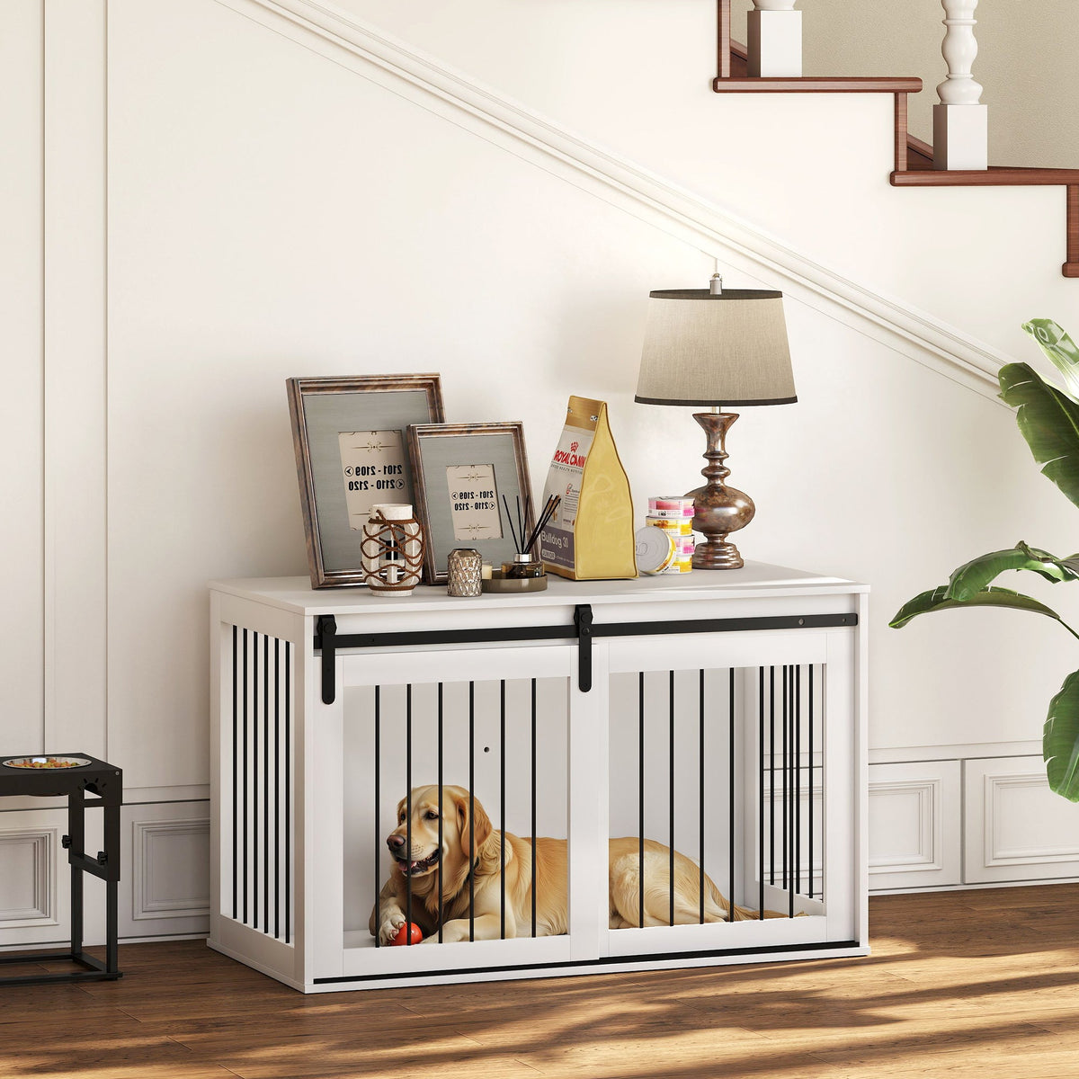 39" Dog Crate Furniture, Dog Crate End Side Table for Large Dogs, White