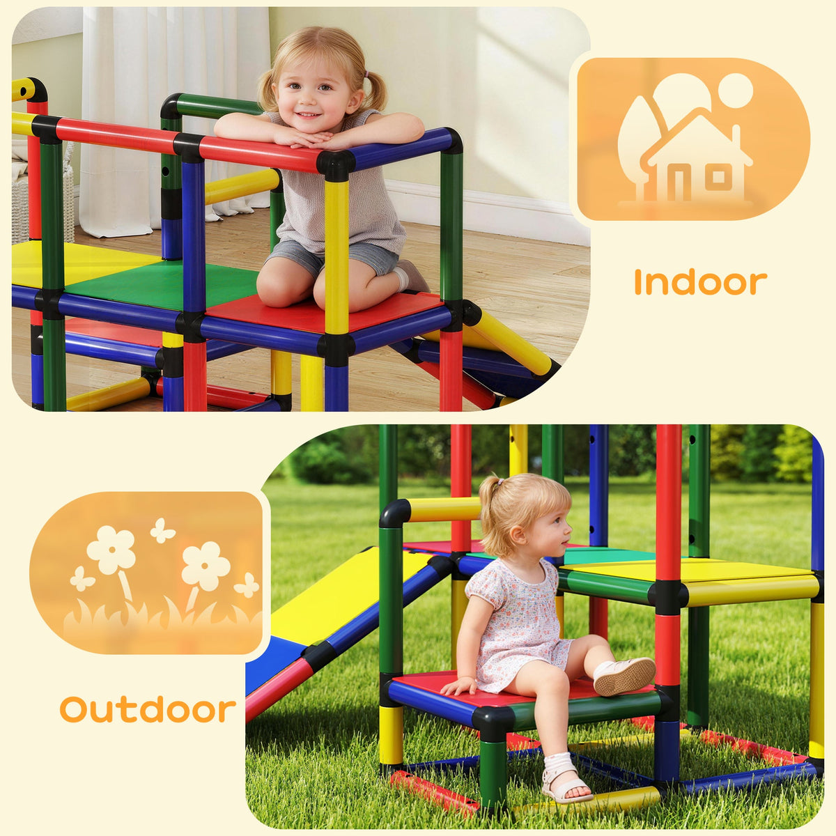 Kids Climbing Structure, Toddler Climbing Toys with Slide and Platform, Play Gym for Ages 1-6 Years, Mixed Colour