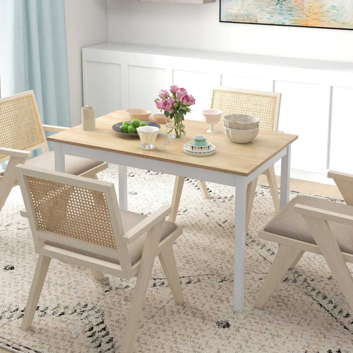 47" x 30" Dining Table, Farmhouse Dining Room Table with Pine Wood Frame, Space Saving Kitchen Table, Black