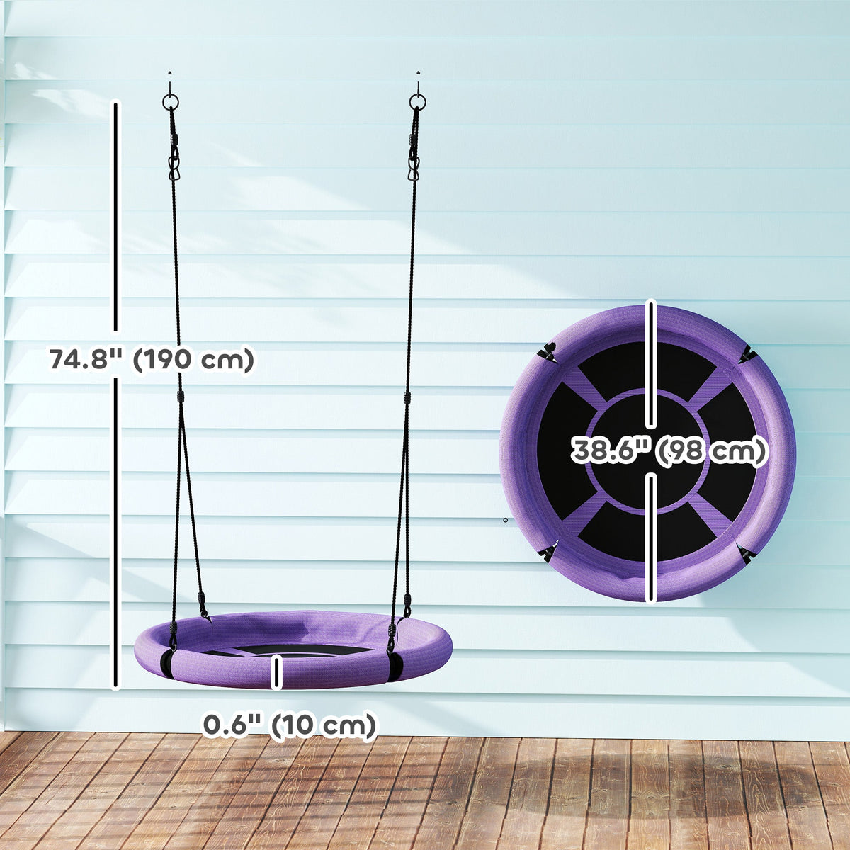 100cm Diameter Nest Seat for Kids with Height Adjustable Hanging Ropes for Outdoor, Playground, Garden, Green