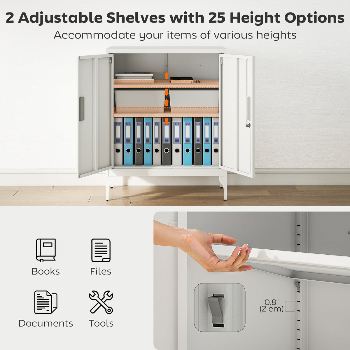 Office Storage Cabinet with Lock, Filing Cabinet with Adjustable Shelves and Doors for Home Office, Garage, Black